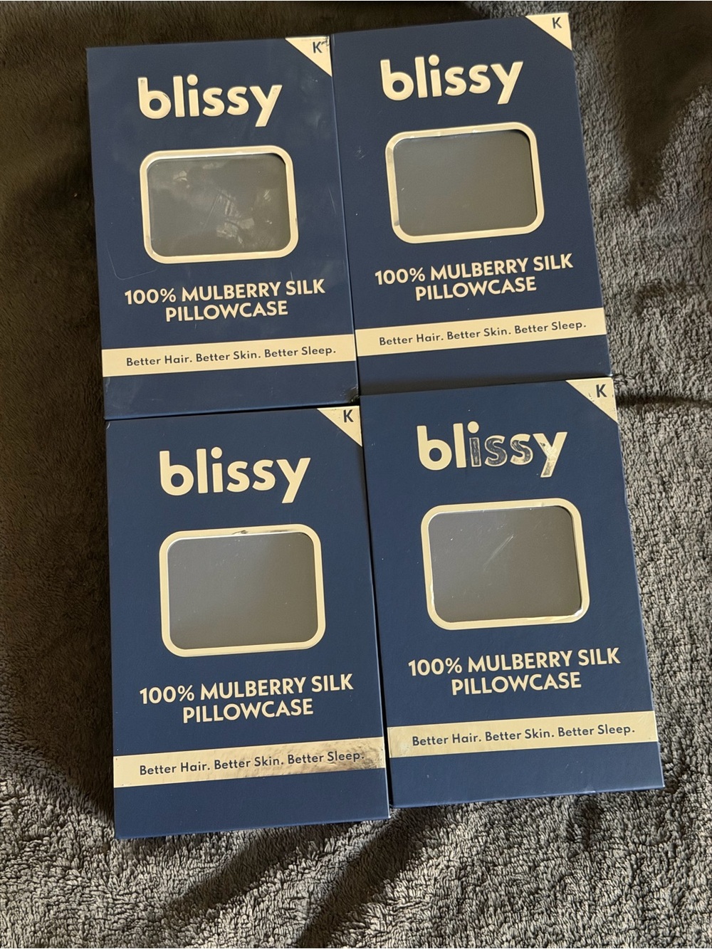 Blissy 100% Mulberry Silk Pillowcase /Navy Blue/, King size bundle of 4